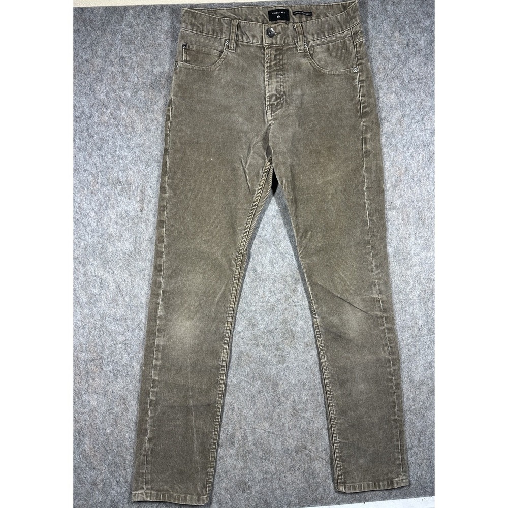 Quiksilver Mens 29 Corduroy Pants Brown Straight Tapered Fit Stretch Casual